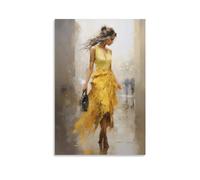 AYAROS Black Handbag Woman Painting Poster Beautiful Retro Street Yellow Skirt Canvas Wall Art Prints Painting for House Room
