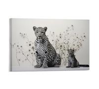 AYAROS Black Spotted Leopard Printed Canvas Posters Retro Mother And Son Leopard Animals Wall Decor Suitable for Living Rooms Bedroom Framed 12x18 inch