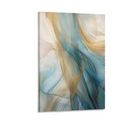 AYAROS Blue Gold Texture Wall Art Canvas Prints | Beautiful Modern Flowing Soft Stripe Wall Decor Artwork for Home Office