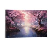 AYAROS Cherry Blossom Park Canvas Wall Art for Bedroom Vintage Warm Beautiful Flowers Trees Wall Decor Poster for Room Aesthetic