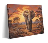 AYAROS Cute African Elephant Wall Art Canvas Print Poster Vintage Wild Animal Sunset Scenery Framed Artwork for Bedroom Living Room Office 08x12inch(20x30cm)