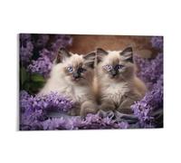 AYAROS Cute Grey Animal Canvas Wall Art for Bedroom Beautiful Flower Cat Modern Wall Decor Poster for Room Aesthetic