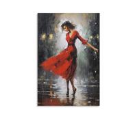 AYAROS Dancing The Rain Painting Poster Vintage Red Dress Woman Canvas Wall Art Prints Painting for House Room
