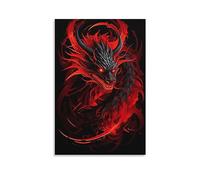 AYAROS Fire Red Dragon Wall Art Canvas Poster Retro Power Ancient Fantasy Creature Wall Decor Poster Dormitory Decor Painting Art Unframed 20x30 inch