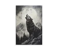 AYAROS Howling Wolf Canvas Wall Art for Bedroom Modern Full Moon Wolf Forest Animal Wall Decor Poster for Room Aesthetic Unframed 08x12 inch