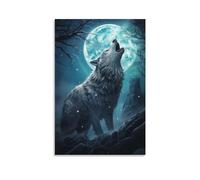 AYAROS Howling Wolf Wall Art Canvas Poster Moonlight Rustic Animals Natural Scenery Wall Decor Poster Dormitory Decor Painting Art Unframed 12x18 inch