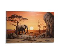 AYAROS Interesting Elephant Painting Poster Sunset Natural Landscape Animal Canvas Wall Art Prints Painting for House Room Framed 08x12 inch
