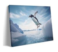 AYAROS Jumping Penguins Wall Art for Living Room Ocean South Pole Animals Modern Paintings on Canvas Wall Art Poster for Home Decorations Wall Decor Framed 08x12 inch