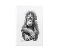 AYAROS Lonely Little Orangutan Art Poster Prints | Vintage Primate Animal Modern Canvas Wall Decor Artwork for Home Office