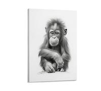 AYAROS Lonely Little Orangutan Canvas Wall Art for Bedroom Vintage Primate Animal Modern Wall Decor Poster for Room Aesthetic Framed 12x18 inch
