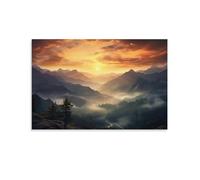 AYAROS Misty Mountain Forest Painting Poster Sunrise Natural Scenery Canvas Wall Art Prints Painting for House Room
