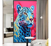 AYAROS Modern Leopard Stained Glass Window Film Blue Beautiful Wild Animal Privacy Window Film Glass Door Covering Non-Adhesive Window Stickers for Bathroom Kitchen 17.7Wx23.6L inch