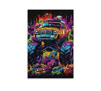 AYAROS Monster Truck Racing Printed Canvas Posters Colorful Racing Car Wall Decor Suitable for Living Rooms Bedroom