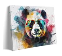 AYAROS Nature Panda Canvas Wall Art Watercolor Sunglasses Animal Posters Wall Decor Painting Art for Home Room Stretched And Framed Artwork Ready to Hang Home Decor Framed 08x12 inch