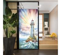 AYAROS Nautical Seaside Lighthouse Stained Glass Window Film, 17.7Wx23.6L inch, Style D, Vinyl, Static Cling, UV Protection