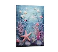 AYAROS Oceans Sea Star Wall Art Canvas Prints | Modern Colorful Seaweed Starfish Fish Wall Decor Artwork for Home Office