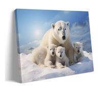 AYAROS Polar Bear Family Wall Art Prints White Snow Sunshine Modern Pictures on Canvas Poster Wall Decor for Bedroom Home Decorations 08x12inch(20x30cm)