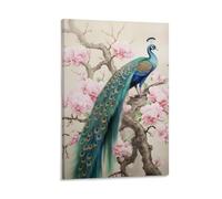 AYAROS Retro Flower Peacock Canvas Wall Art for Bedroom Animal Standing on Branch Wall Decor Poster for Room Aesthetic