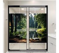AYAROS Secluded Forests Stained Glass Window Film Green Nature Scene Rustic Style Privacy Window Film Glass Door Covering Non-Adhesive Window Stickers for Room Kitchen 45 x 60 cm x2 Pcs