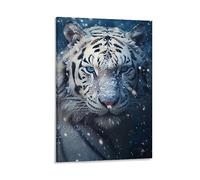 AYAROS Snowy White Tiger Printed Canvas Posters Vintage Fierce Winter Animals Wall Decor Suitable for Living Rooms Bedroom