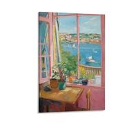 AYAROS Vintage Scenery Canvas Wall Art for Bedroom Ocean View Outside The Window Wall Decor Poster for Room Aesthetic Framed 08x12 inch