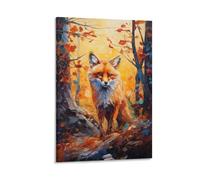 AYAROS Watercolor Fox Wall Art Canvas Poster Abstract Autumn Yellow Leaves Wildlife Wall Decor Poster Dormitory Decor Painting Art Framed 16x24 inch
