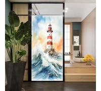 AYAROS Watercolor Retro Lighthouse Window Privacy Film Abstract Vintage Nautical Stained Glass Window Coverings Static Cling Window Film for Home Office Stores 27.6Wx39.4L inch
