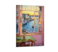 AYAROS Watercolor Scenery Canvas Wall Art for Bedroom Ocean View Outside The Window Wall Decor Poster for Room Aesthetic Framed 16x24 inch