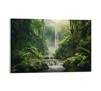 AYAROS Waterfall Green Forest Printed Canvas Posters Nature Beautiful Scenery Wall Decor Suitable for Living Rooms Bedroom