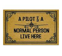 Ayatow Halloween Doormat for Outdoor Entrance Home, A Pilot & a Normal Person Live Here Indoor Christmas Floor Mats Doormat 23.6" X 15.7" Size, Welcome Fall Door Mat Entrance with Rubber Backing
