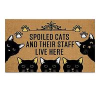 Ayatow Welcome Door Mats for Outside Entry Funny, Spoiled Cats and Their Staff Live Here Monogram Doormats for Outdoor Entrance 30" X 18" Size, Small Indoor Rugs for Entryway with Rubber Backing