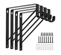 AYAYGD 4PCS Heavy Duty Black Closet Rod Brackets 11 x 11 Inch,1-3/8Inch Diameter Shelf and Rod Bracket Holder for Home and Closet Decor, Wall Mount Closet Pole Supports Bracket Hook with Screws