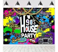 Ayayiya 90s House Party Backdrop Hip Hop Graffiti 90's Theme Party Decorations Retro Radio Rap Music Photography Background Back to The 90s Birthday Banner Photoshoot 6x4ft