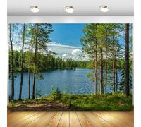 Ayayiya Forest Lake Natural Scenery Backdrop Green Trees Blue Sky Lakeside Photography Background Picnic Camping Hiking Spring Summer Outdoor Party Decorations Banner Portrait Photoshoot Props 7x5ft