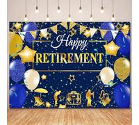 Ayayiya Happy Retirement Backdrop Men Women Royal Blue Retired Party Decorations,Blue Gold Retirement Banner Backdrops Background for The Legend Has Retired Farewell Party Sign Photo Booth Props 7x5ft