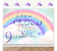 Ayayiya On Cloud 9 Birthday Decorations Backdrop 7x5ft Dreamy Rainbow Clouds Happy 9th Birthday Background for Girls We're On Cloud 9 Party Iridescent Nine Year Old Bday Cake Table Banner