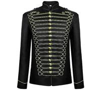 AYAZER 2023 Medieval Mens Jacket Steampunk Hussar Marching Band Military Drummer Parade Jacket Coat Cosplay Costume-black golden-XL