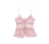 AYAZER 2023 New Summer Women's Fashionable and Sexy mesh Translucent Layered Pure Lust top-Pink-XS