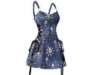 AYAZER Celestial Sun and Moon Print Lace Up Mini Dress Summer Gothic Women's Square Neck Tank Top-Deep Blue9801-M