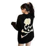 AYAZER Goth Punk Black Skull Sweater Women Harajuku Gothic Pullover Vintage Knitted Jumper Oversized Chic Knitwear Streetwear-Black-M