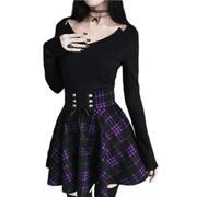 AYAZER Gothic Punk Plaid Mini Skirt Plus Size Women's Lace Up High Waist A Line Retro Skirt Women's Casual Clothing-red plaid skirt-S