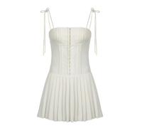 AYAZER Hook-button corset sexy suspender skirt for women pleated short skirt dress-White-M
