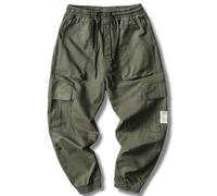 AYAZER Multi-pocket overalls for men, loose leggings, Korean style trendy cuffed leggings - Army Green - XL