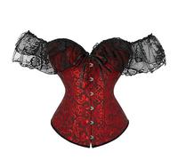 AYAZER New Women's Short Sleeve Corset Solid Color Strappy Boat Neck Fitted Cropped Top Cropped White/Black Red Corset-red-S