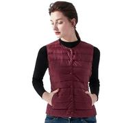 AYAZER Round neck thin down vest casual collarless waistcoat large size V-neck down vest-burgundy-2XL