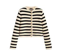 AYAZER Spring New Women's Fitted red and White Striped Knitted Cardigan Jacket-Black Striped-M