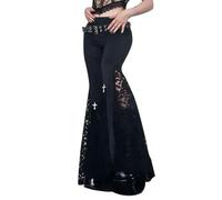 AYAZER Street Style Retro Gothic Black Stretch Leggings Women's Wide Leg Pants Steampunk Casual Sexy Lace Flared Pants-Black-L