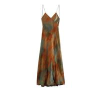 AYAZER Summer New Women's Wear Fashion Silk Satin Texture Printed Off Back Dress-Dark Brown-XS