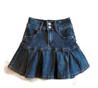 AYAZER Summer Skirt Women's Party Denim Retro Pleated Chic Comfortable Slim Solid Color Schoolgirl Clothing High Waisted Cute Mini-blue-L