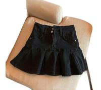 AYAZER Summer Skirt Women's Party Denim Retro Pleated Chic Comfortable Slim Solid Color Schoolgirl Clothing High Waisted Cute Mini-black-XS